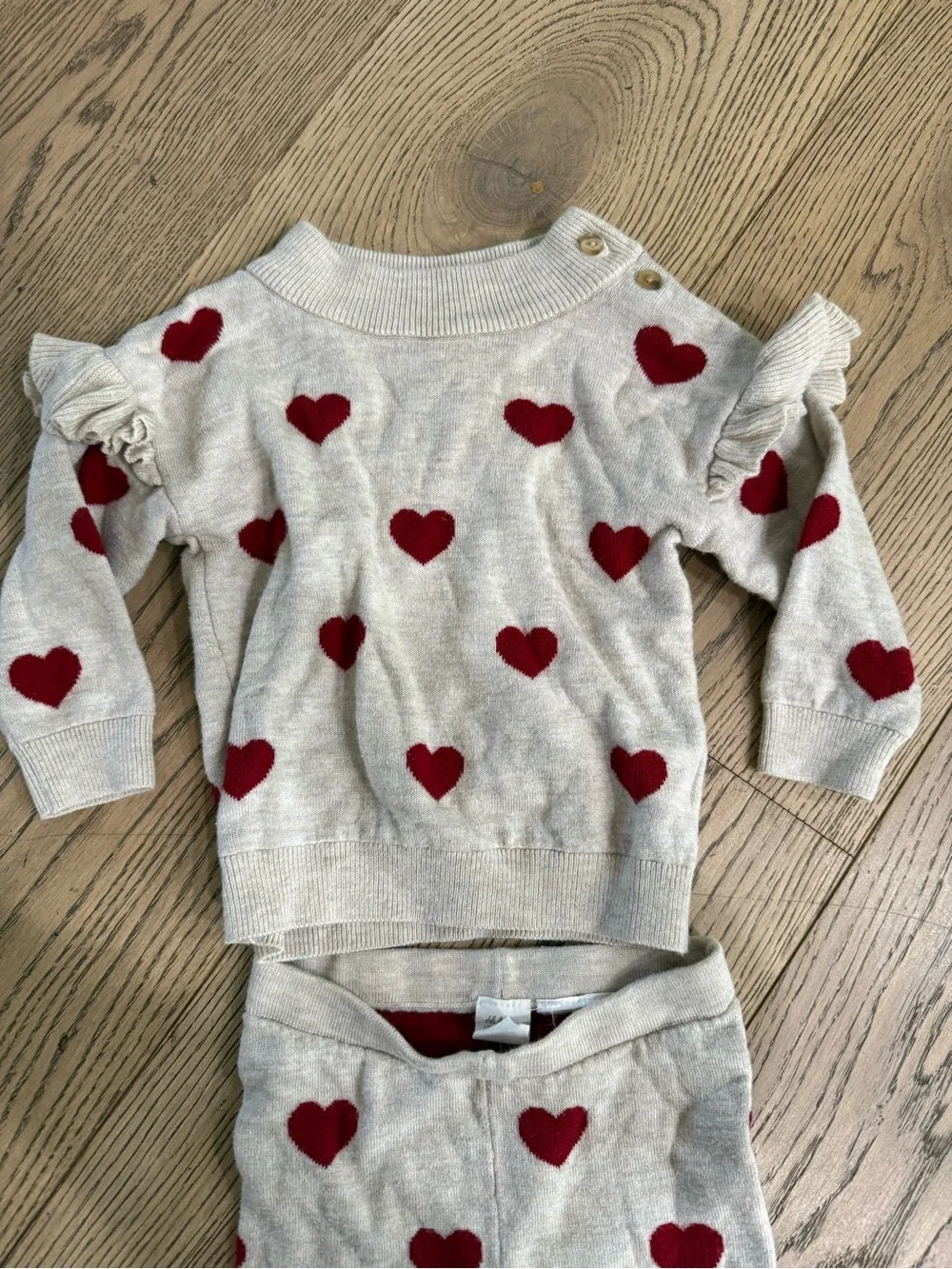 H&M Cream and Red Heart Baby Sweater Set